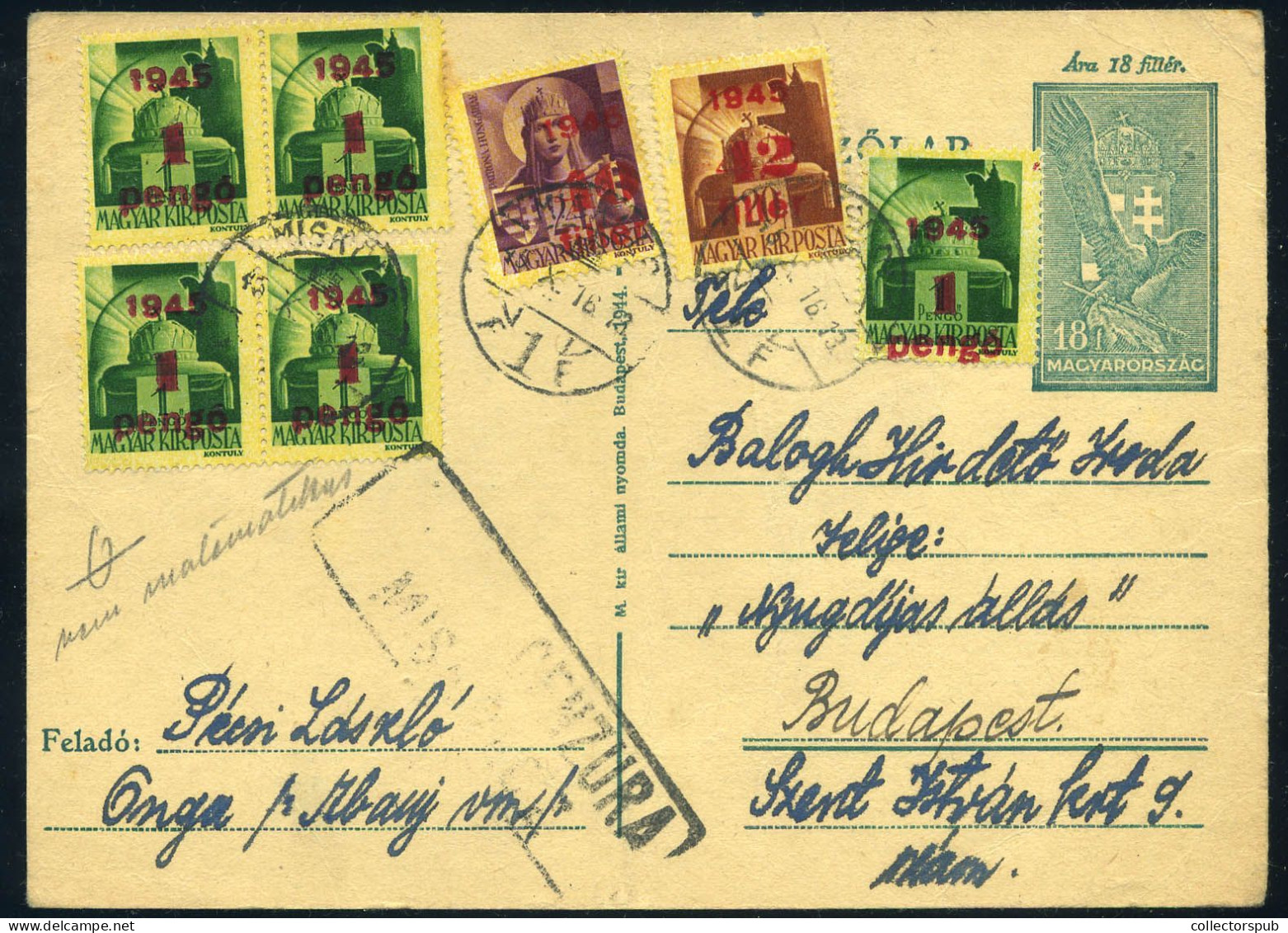 1945.. Inflation, Censored Stationery Card Miskolc - Brieven En Documenten