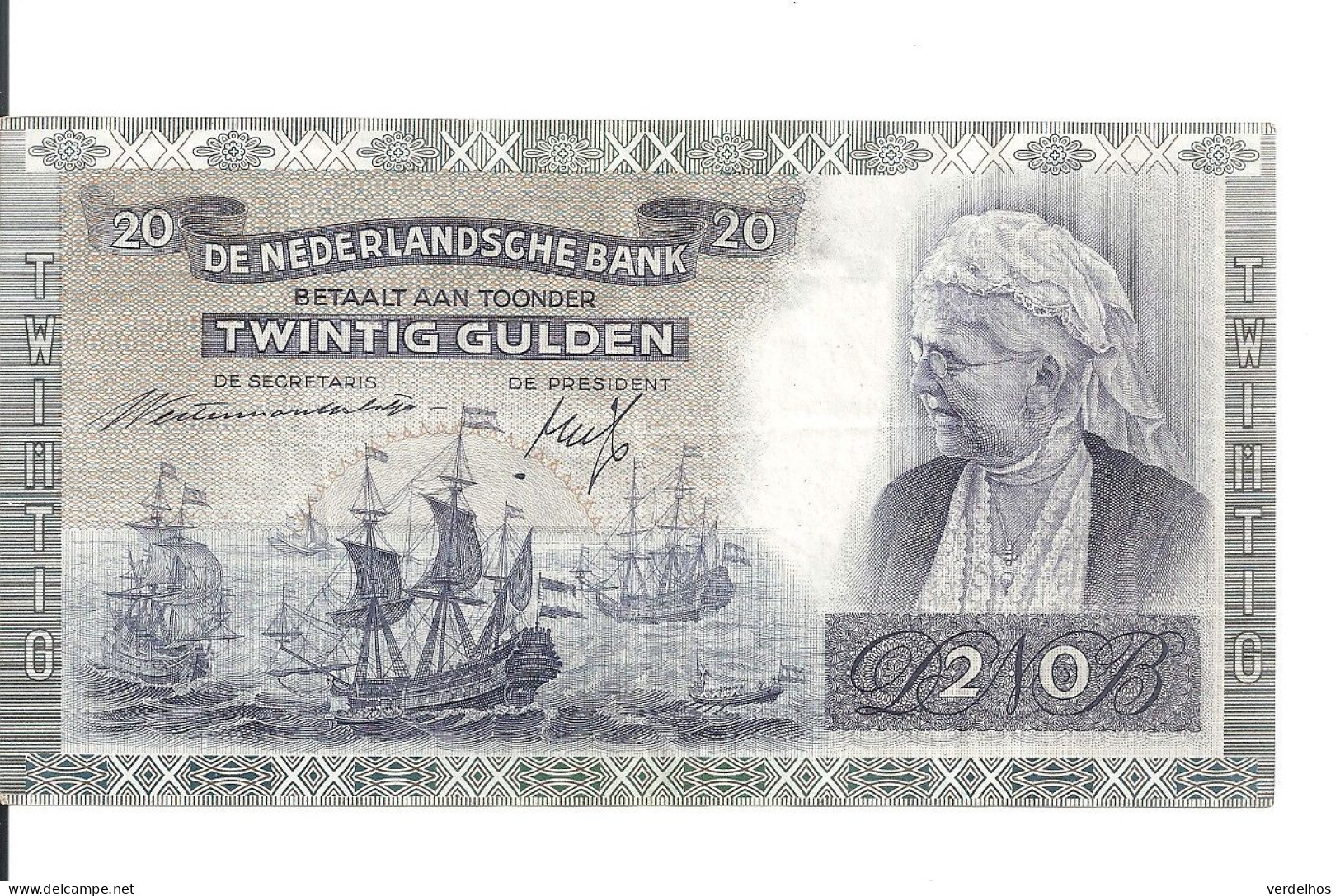 NETHERLANDS 20 GULDEN 1941 VF+ P 55 - 20 Florín Holandés (gulden)