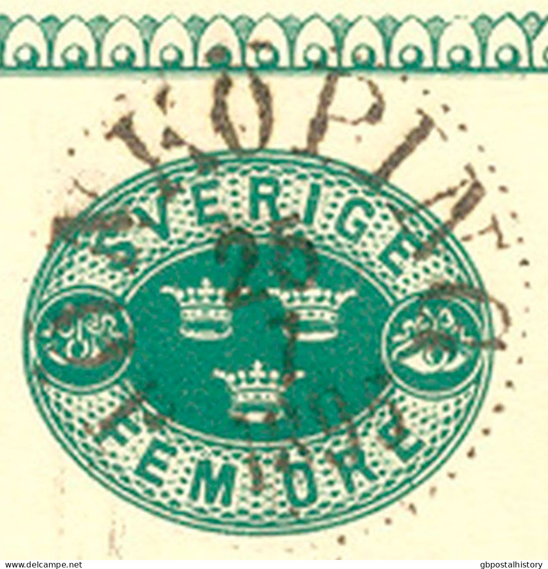 SWEDEN July 25th, 1891, "JÖNKÖPING" Large K1 On Superb 5 (FEM) ÖRE Green Postal Stationery Postcard - 1885-1911 Oscar II