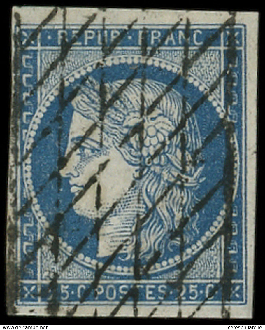 EMISSION DE 1849 - 4    25c. Bleu, Obl. GRILLE SANS FIN, TB - 1849-1850 Cérès