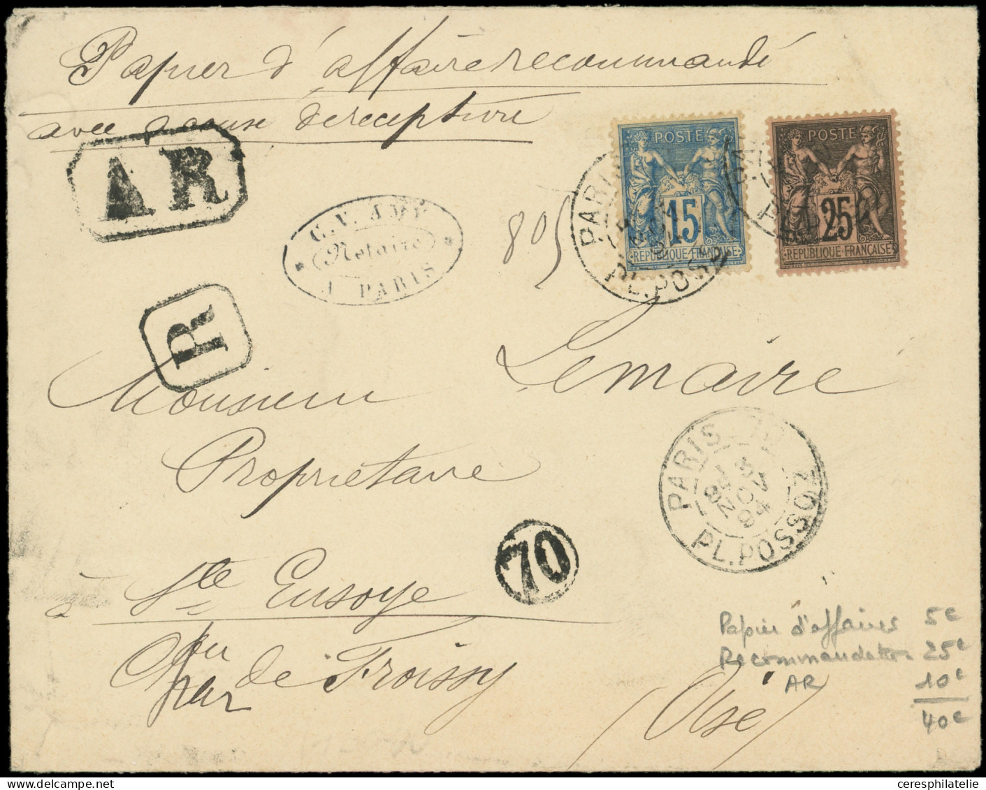 Let TYPE SAGE SUR LETTRES - N°97 Et 101 Obl. PARIS 3/11/94 S. Papiers D'Affaires Rec. Avec AR, Combinaison Rare, TB - 1877-1920: Période Semi Moderne