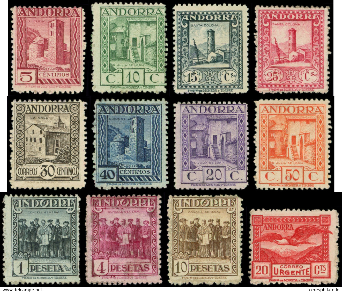 * ANDORRE ESPAGNOL 16A/27A : Série Courante De 1929-37, Dentelés 14, N°A 000,000 (SPECIMEN), R Et TB - Sonstige & Ohne Zuordnung