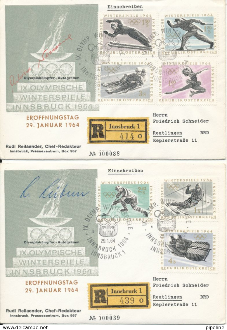 Austria Registered Covers Olympische Winterspiele Insbruck Eröffnungstag 29-1-1964 Complete Set Of 7 On 2 Covers Sent To - Winter 1964: Innsbruck