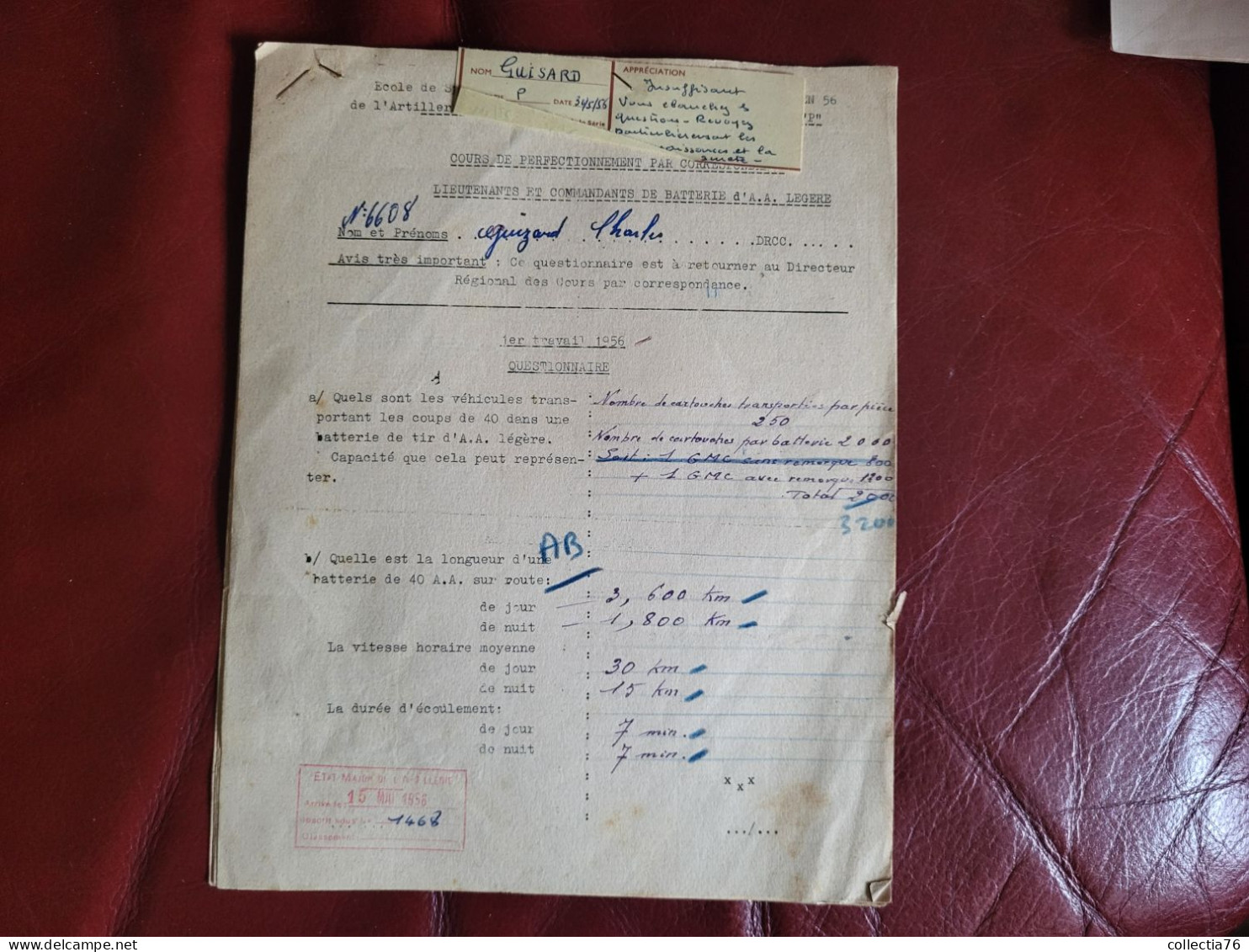 MILITARIA LOT DE 5 DOCUMENTS MAROC ARTILLERIE TRAVAIL PERSONNEL ECOLE D APPLICATION INFANTERIE OFFICIERS DE RESERVE 1957 - Francés