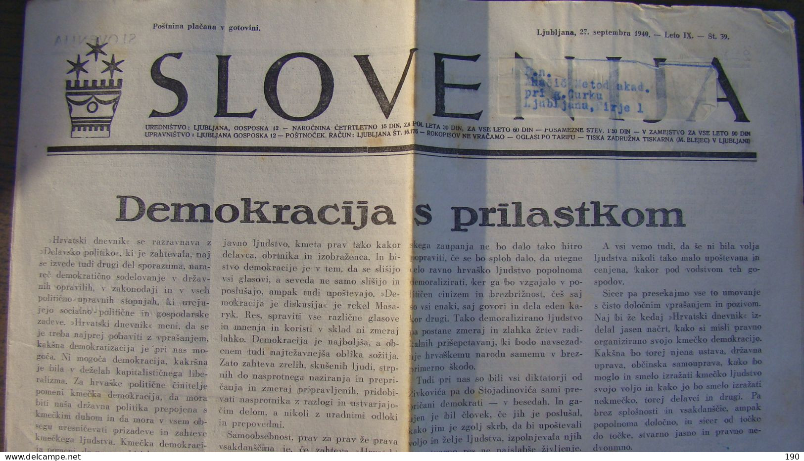 NEWSPAPER SLOVENIJA - Langues Slaves