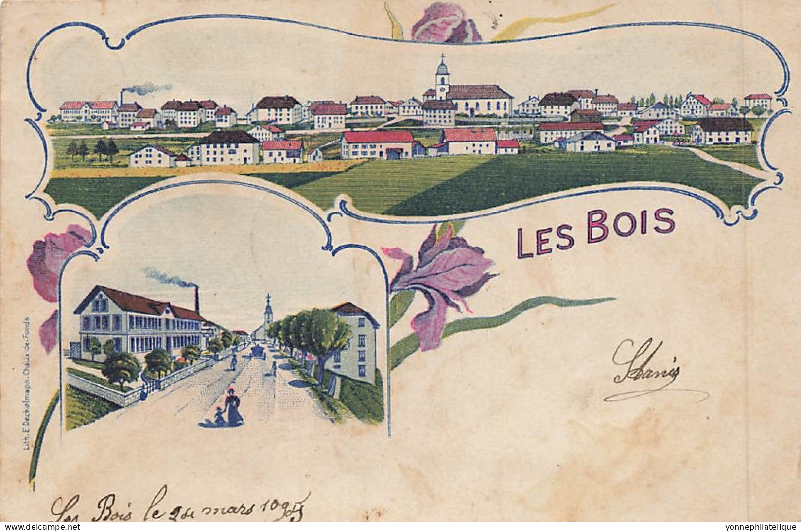 TOP - SUISSE - JU - JURA - LES BOIS - Circulée 1905 - Lithographie Deckelmann (Sui-111) - Les Bois