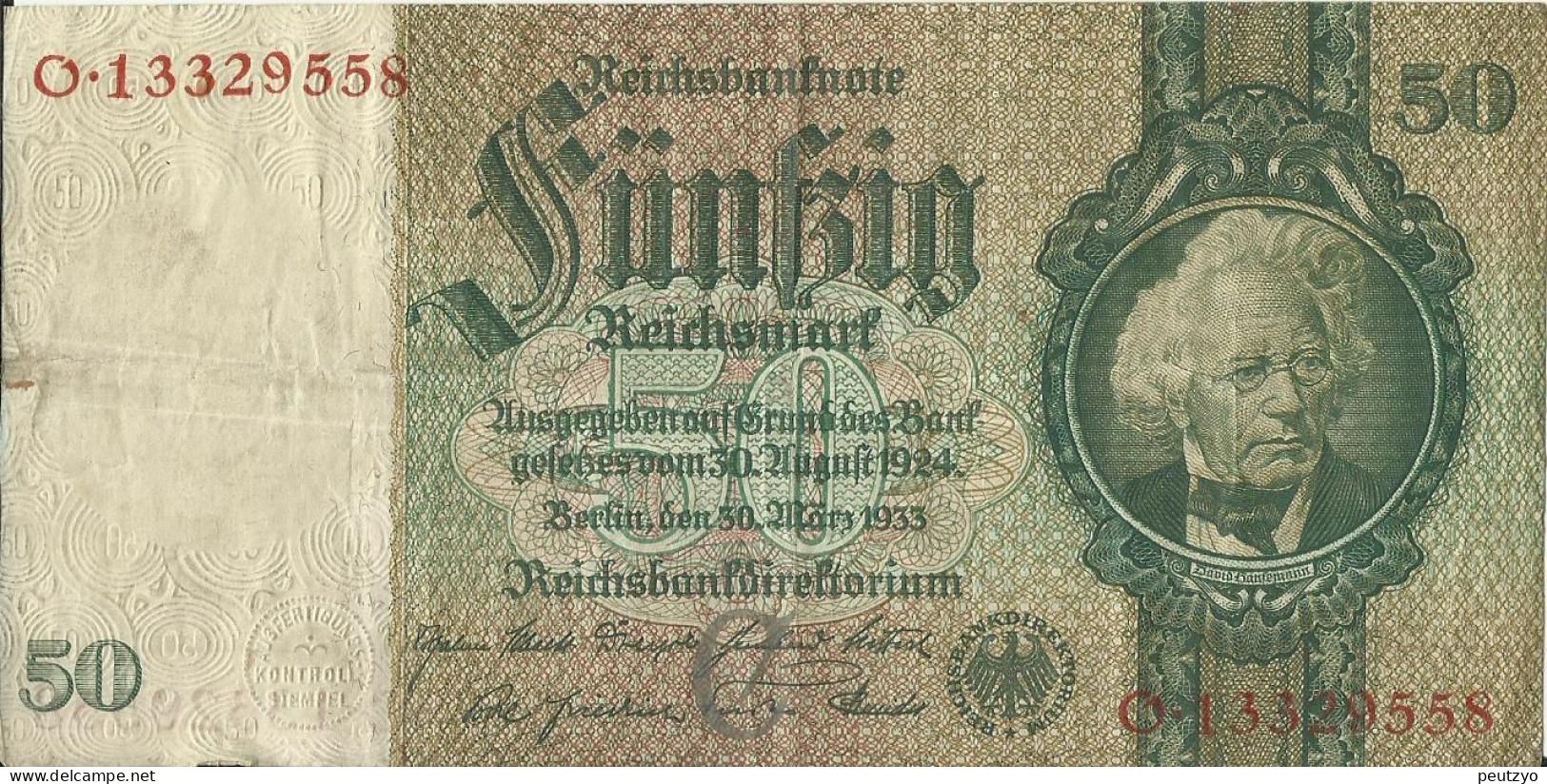 50 Reichsmark 1933 Allemagne  O133  A83 - 50 Mark