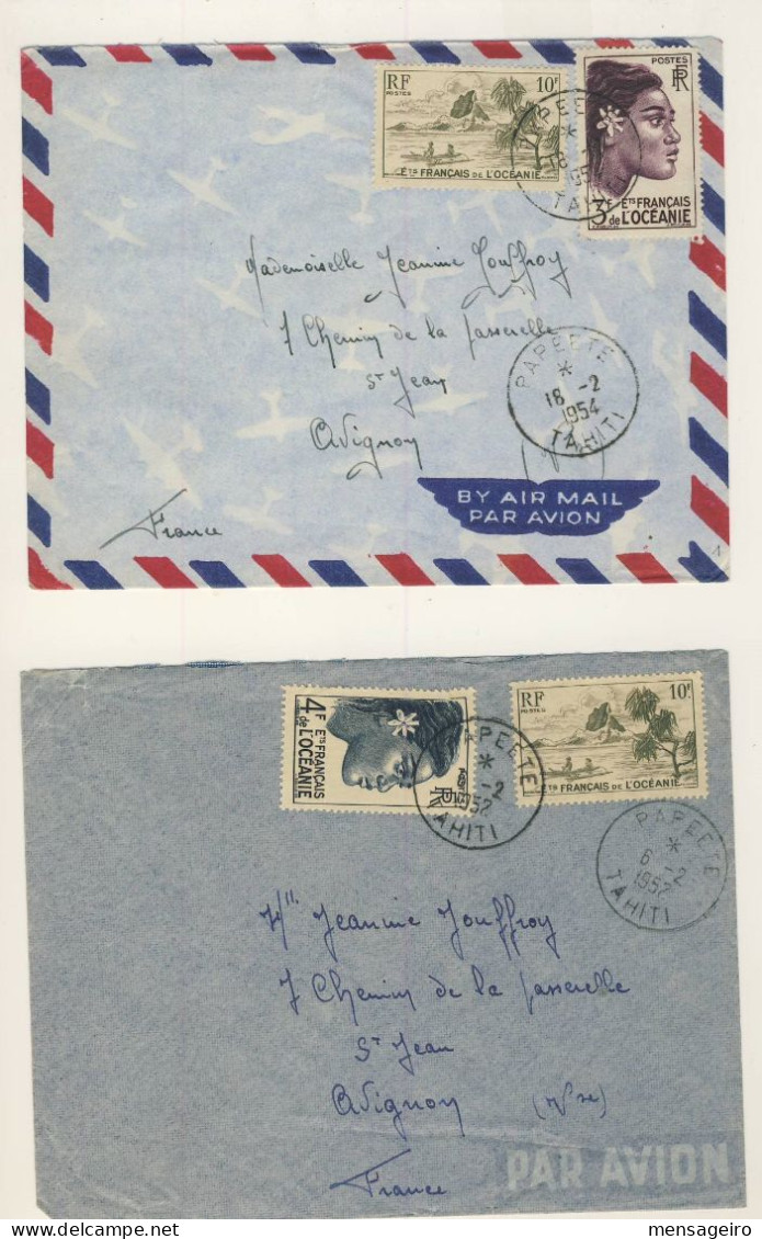 (C03) OCEANIE  LOT DE 10 LETTRES AVION PAPEETE => FRANCE 1952-54 - Brieven En Documenten