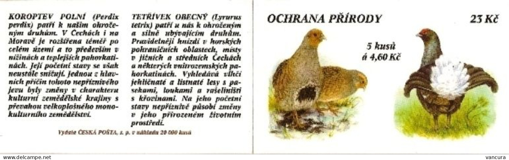 Booklet 179-180 Czech Republic Protected Birds 1998 Partridge Black Grouse - Hühnervögel & Fasanen