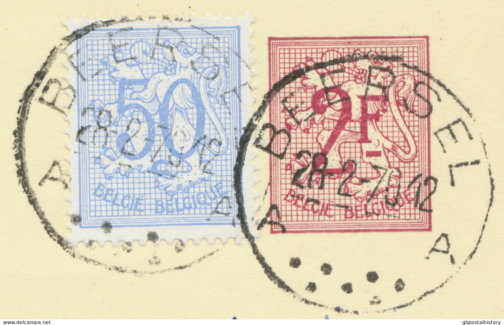 BELGIUM VILLAGE POSTMARKS  BEERSEL A SC With 7 Dots 1970 (Postal Stationery 2 F + 0,50 F, PUBLIBEL 2291 N.) - Punktstempel