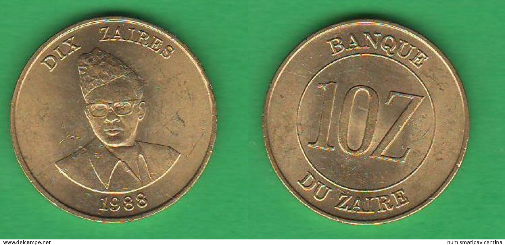 Zaire 10 Zaires 1988 African States Brass Coin  ∇ 2 - Zaire (1971-97)