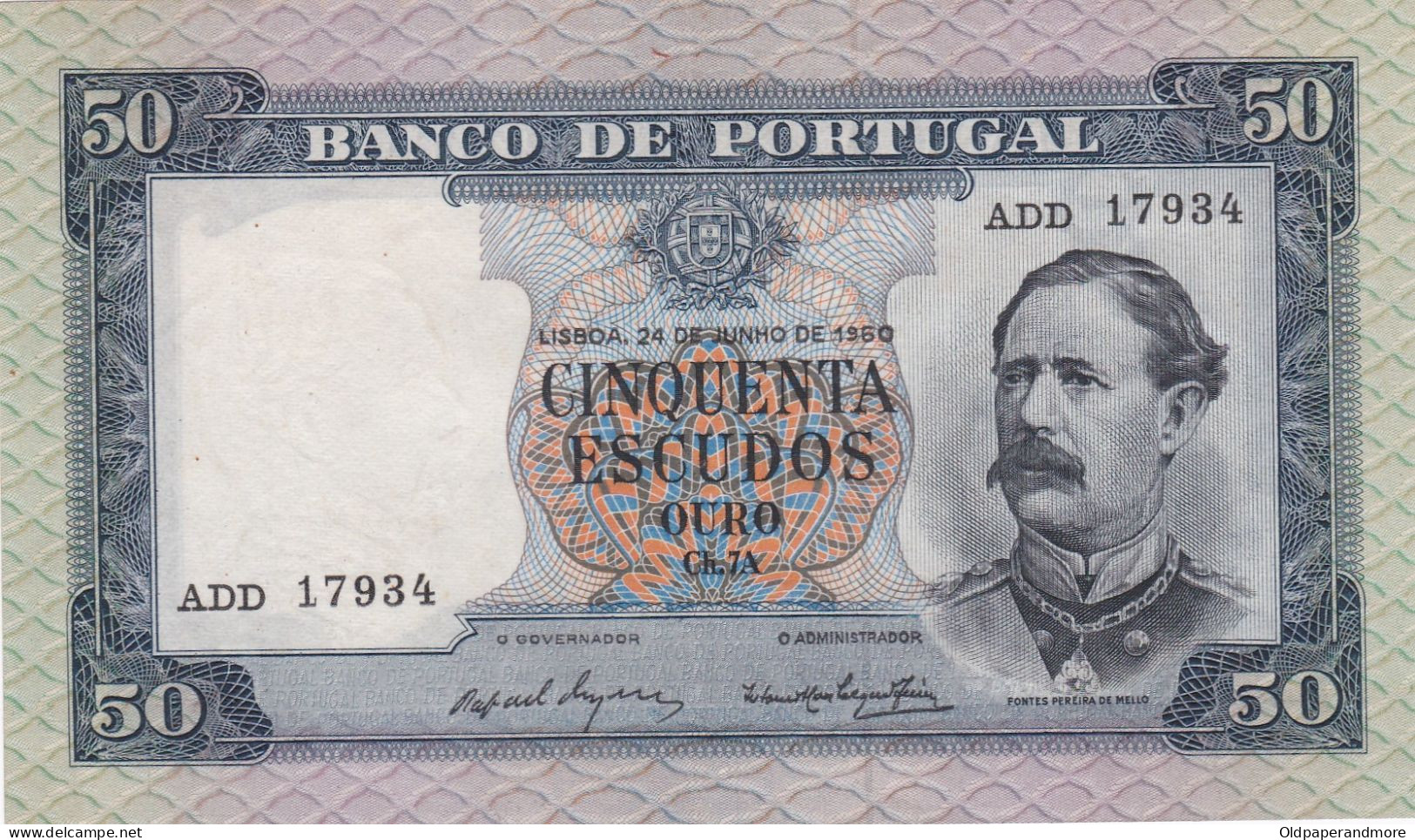 PORTUGAL BANK NOTE - BANKNOTE - 50$00 - CH 7 A   - 24/07/1950 USED - Portugal