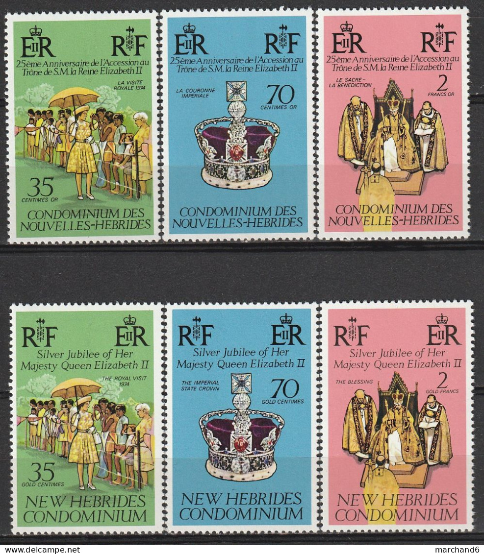 Nouvelles Hébrides 25è Anniversaire De L Asccession Au Trone De Sa Majesté Elisabeth II 1977 N°444/449 Neuf** - Neufs