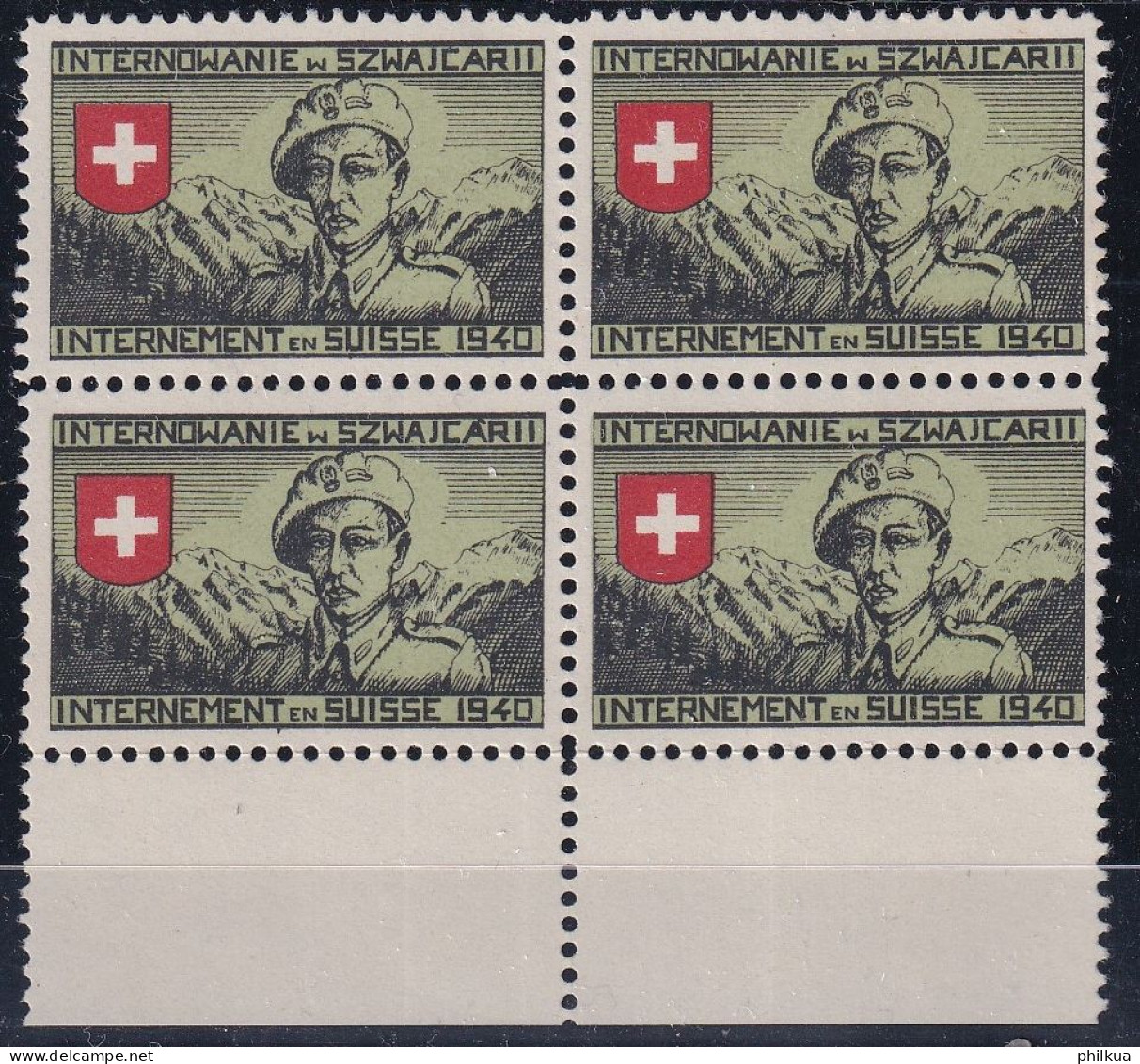 Verschiedenes 11 - Internement En Suisse - Viererblock Gezähnt -  Postfrisch/**/MNH - Etichette