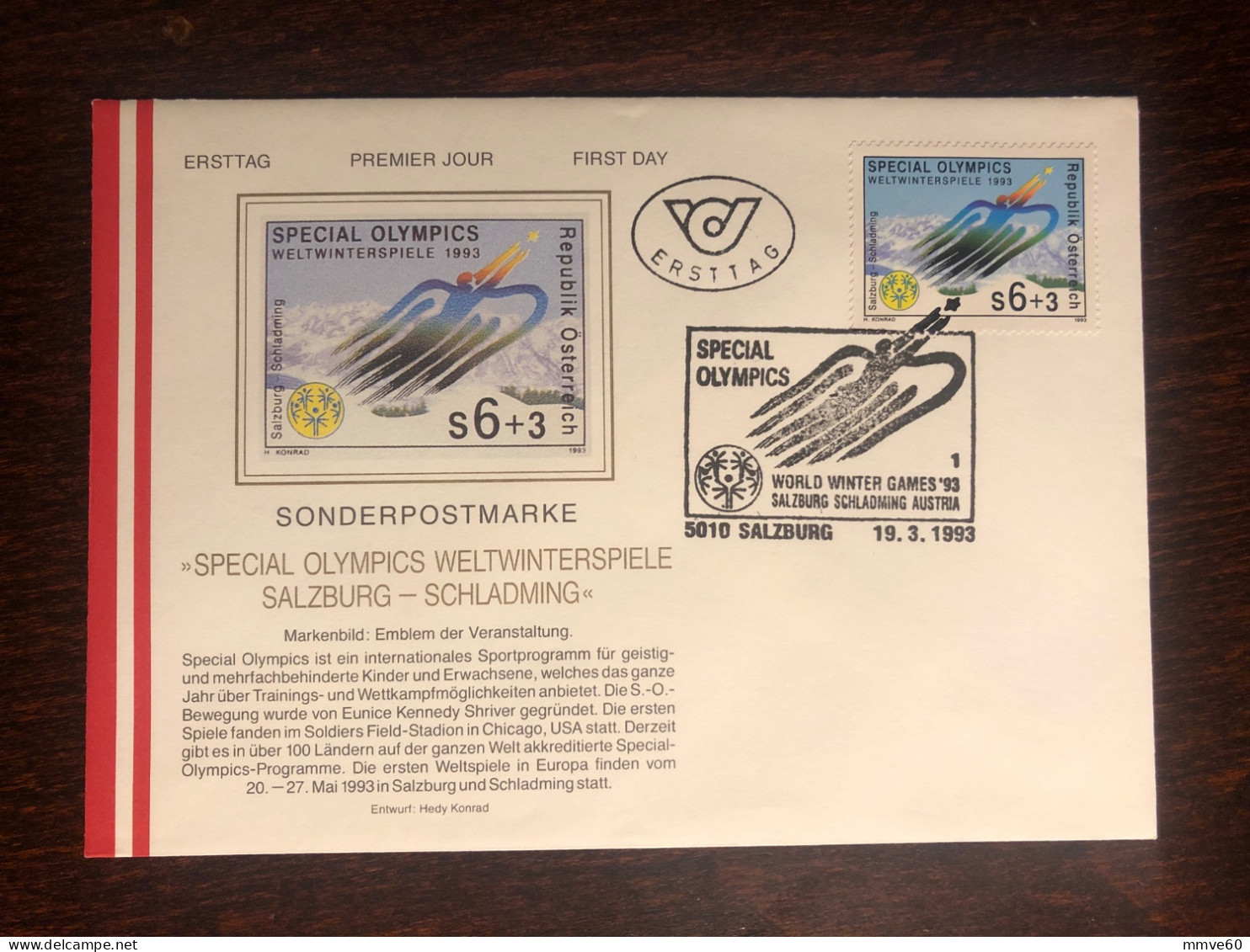 AUSTRIA FDC COVER 1993 YEAR SPECIAL OLYMPICS DISABLED IN SPORT PARALYMPIC HEALTH MEDICINE STAMPS - Covers & Documents