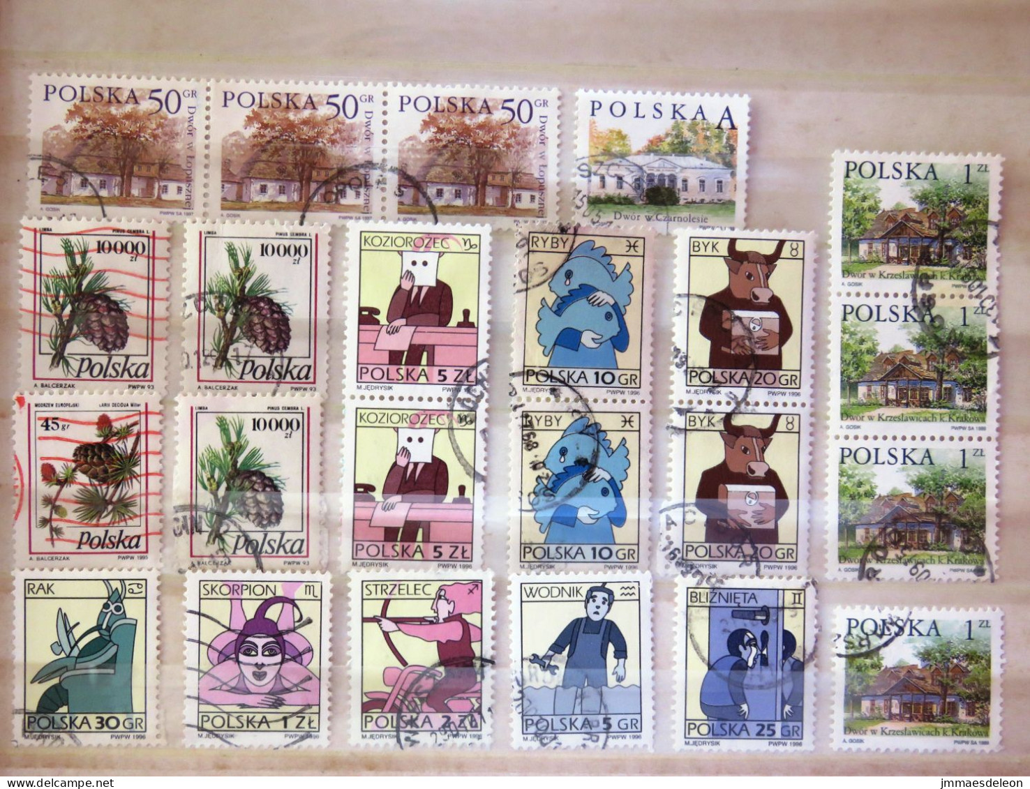 Poland 1993 - 1999 Pine Cones Houses Zodiac Bow Scorpio Motorcycle Cancer Fishes - Used Stamps