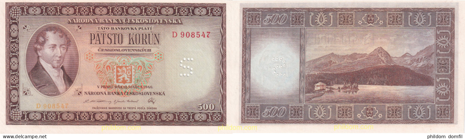 1898 CHECOSLOVAQUIA 1946 500 KORUN 1946 SPECIMEN S - Tchécoslovaquie