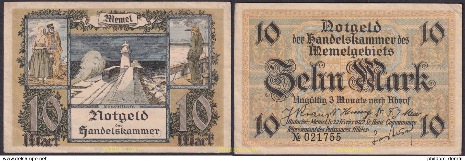 2249 MEMEL 1922 MEMEL 10 MARK GERMANY 1922 - Lituanie