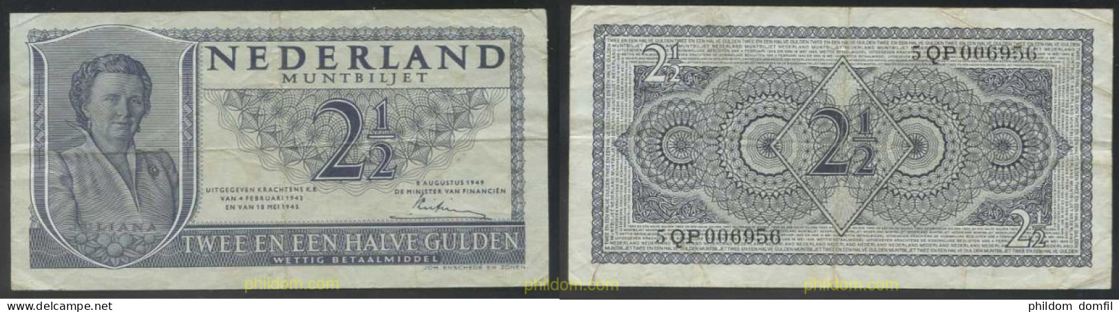 3530 HOLANDA 1945 NETHERLANDS 2,50 GULDEN 1945 - Autres & Non Classés