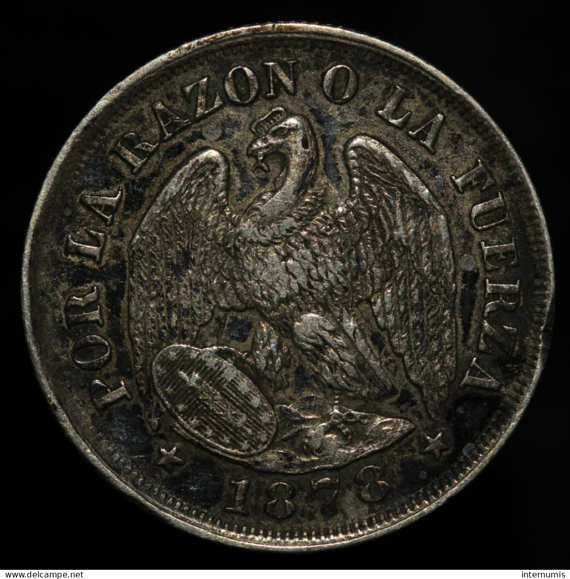 Chili / Chile, 20 Centavos, 1878, So - Santiago, Argent (Silver), TTB+ (EF), KM#138.1 - Chili