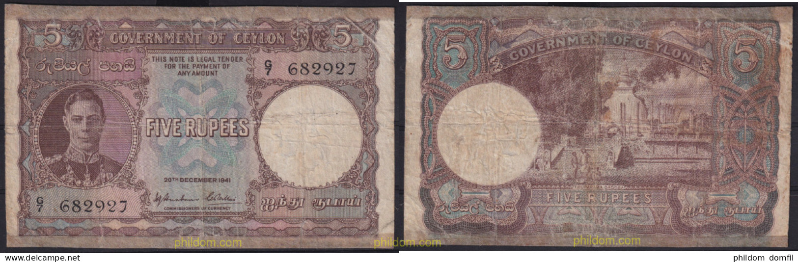 6416 CEILAN 1941 CEYLAN 5 RUPEES 1941 - Sri Lanka