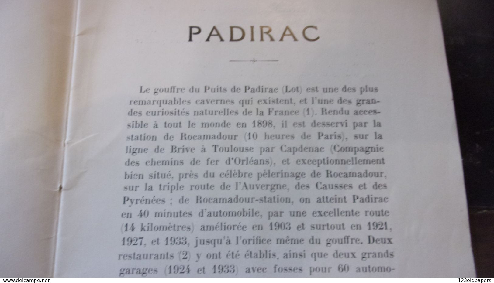 PADIRAC HISTORIQUE ET DESCRIPTION SOMMAIRE - MARTEL E.-A. - 1934 PHOTOS 32 PAGES - Padirac