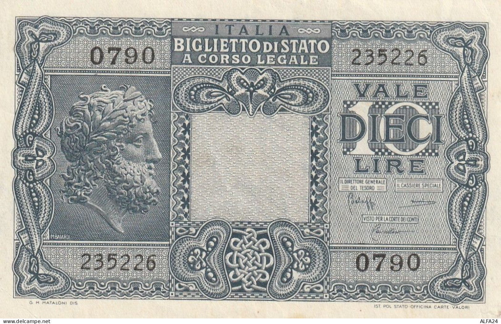 BANCONOTA ITALIA REGNO BIGLIETTO DI STATO LIRE 10 UNC  (B_424 - Italië – 10 Lire