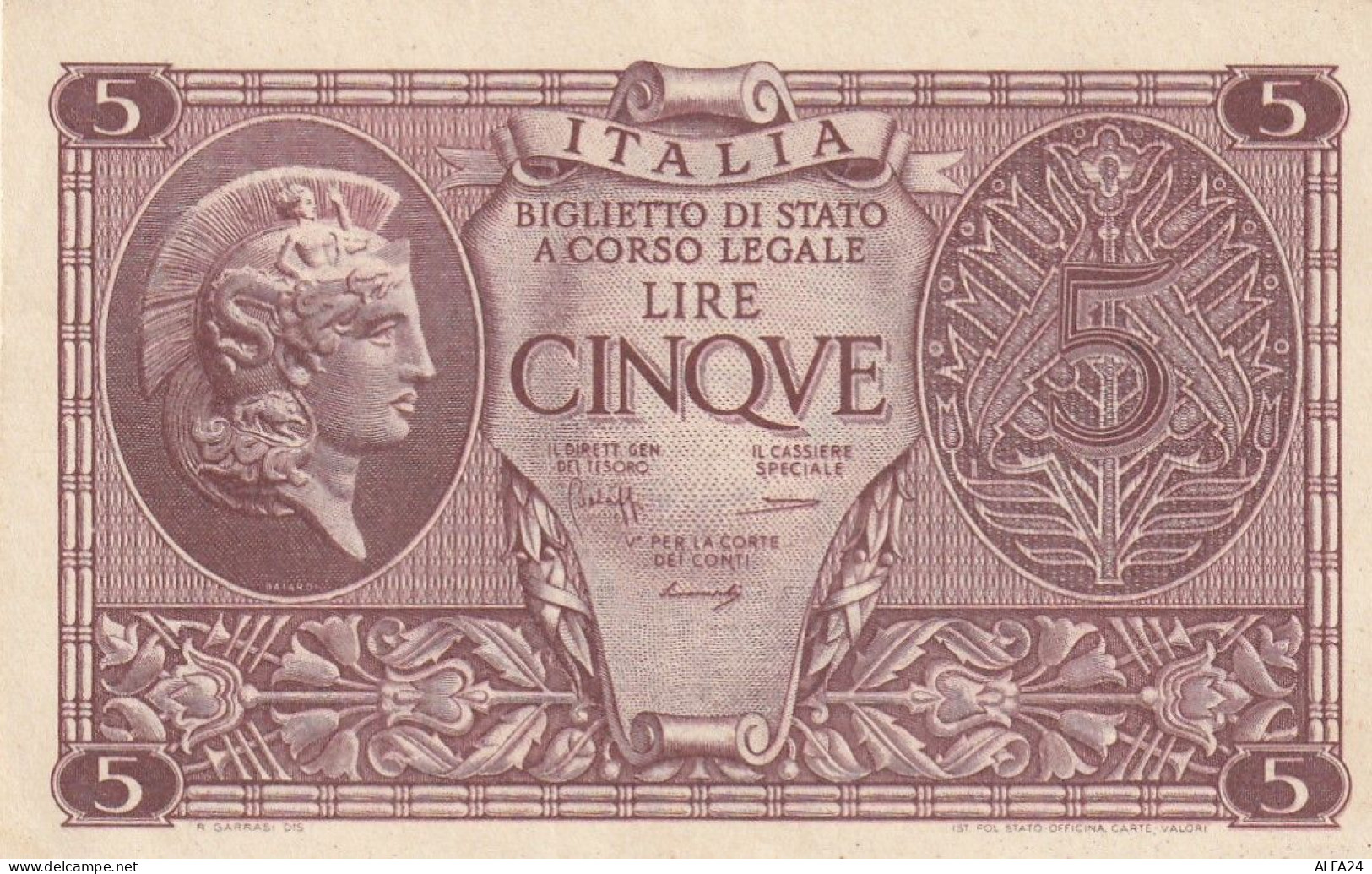 BANCONOTA ITALIA REGNO BIGLIETTO DI STATO LIRE 5 UNC  (B_391 - Italia – 5 Lire