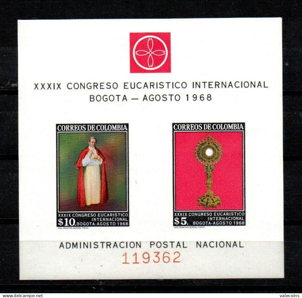 # COLOMBIA - 1968 - 39° Congreso Eucaristico International - Set 10 Stamps + Block 2 Stamps MNH     MyRef:DG/DM - Neufs