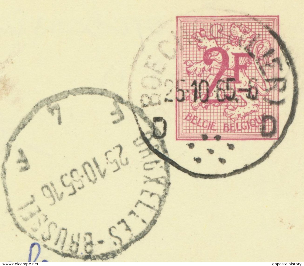 BELGIUM VILLAGE POSTMARKS  BOECHOUT (LIER) D SC With Dots Also Arrival-SC BRUXELLES-BRUSSEL F 4 1965 (Postal Stationery - Postmarks - Points