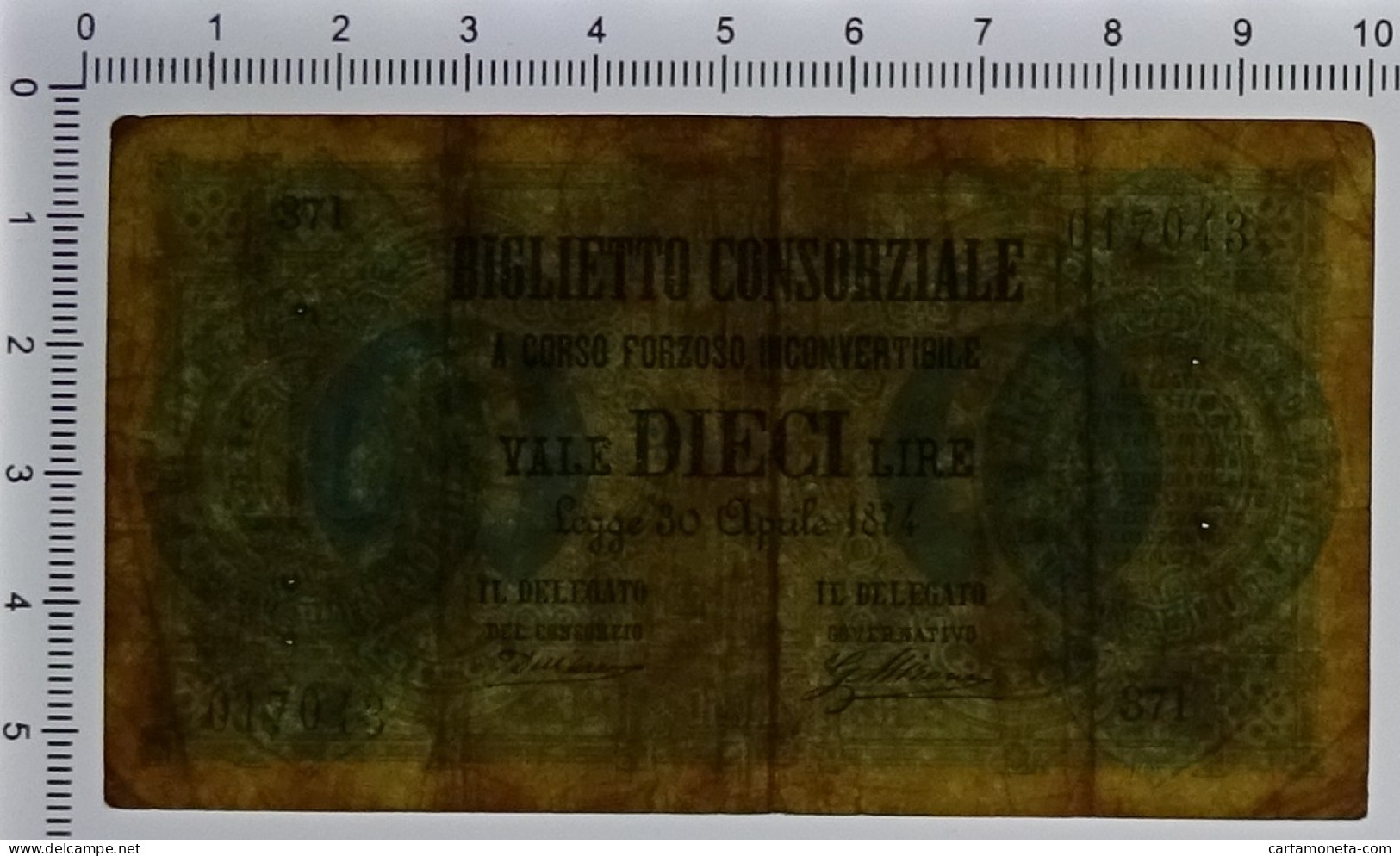 10 LIRE BIGLIETTO CONSORZIALE REGNO D'ITALIA 30/04/1874 BB - Biglietti Consorziale