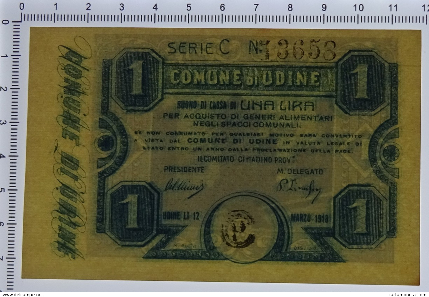 1 LIRA BUONO DI CASSA COMUNE DI UDINE WWI 12/03/1918 SUP+ - Sonstige & Ohne Zuordnung