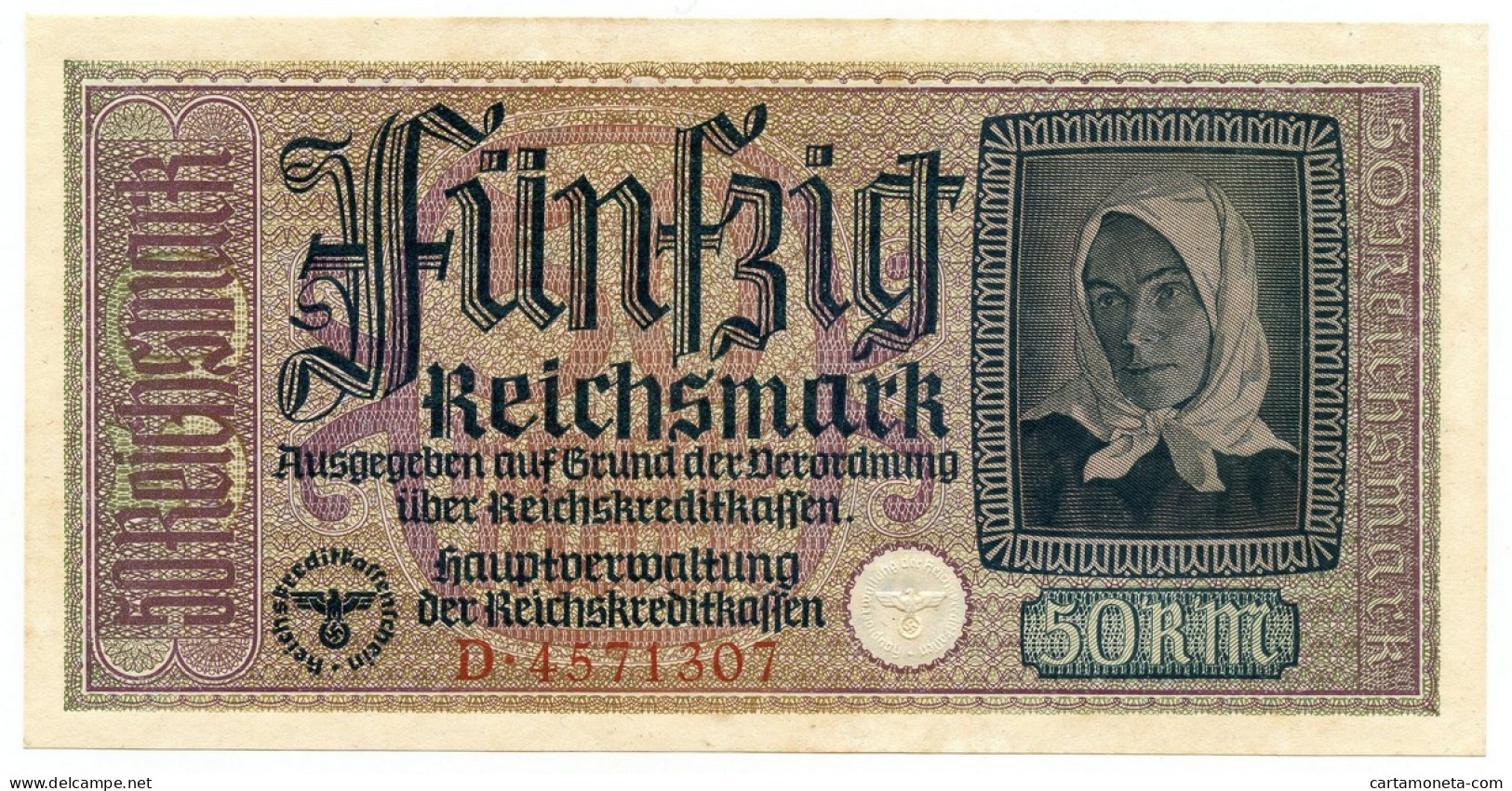 50 REICHSMARK OCCUPAZIONE TEDESCA ITALIA REICHSKREDITKASSEN 1943 SUP+ - 2. WK - Alliierte Besatzung