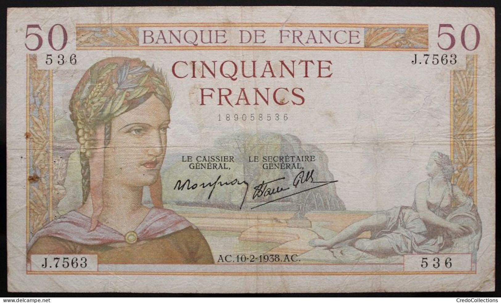 France - 50 Francs - 10-2-1938- PICK 85b / F18.8 - TB - 50 F 1934-1940 ''Cérès''