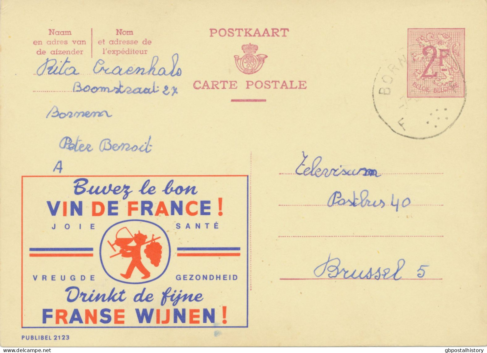 BELGIUM VILLAGE POSTMARKS  BORNEM F SC With Dots 1966 (Postal Stationery 2 F, PUBLIBEL 2123) - Postmarks - Points