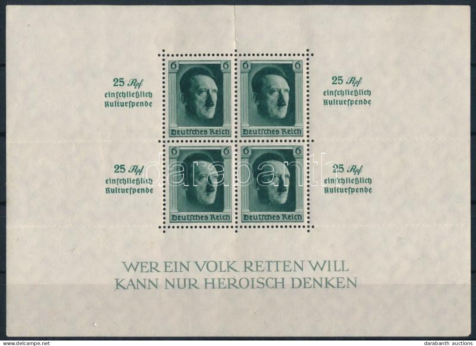 ** Deutsches Reich 1937 Mi Block 9 (Mi EUR 320,-) (felül Szakadás, Gumihiba / Torn Above, Gum Disturbance) - Andere & Zonder Classificatie