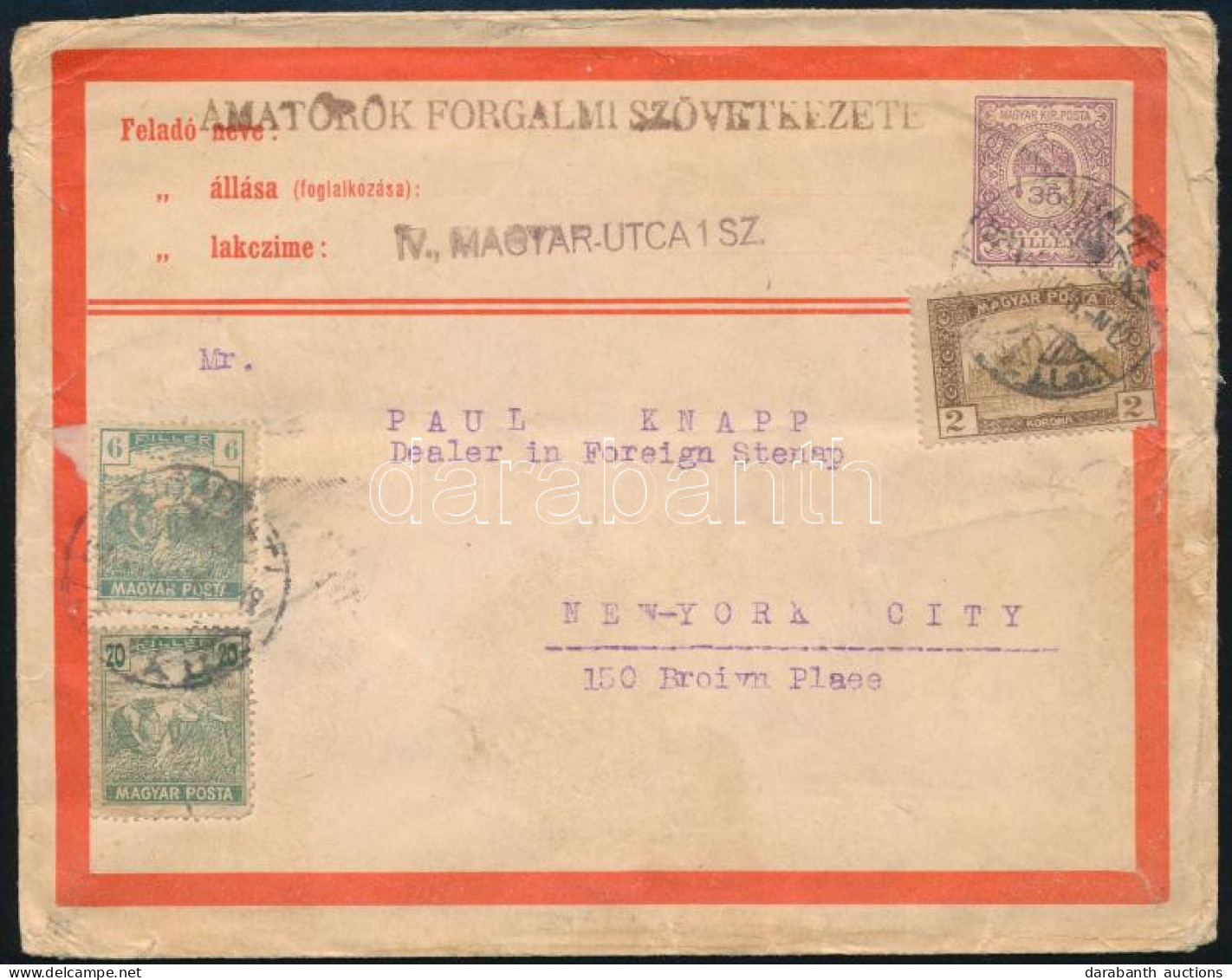 ~1922 35f Díjjegyes Boríték 2,26K Kiegészítéssel - Other & Unclassified