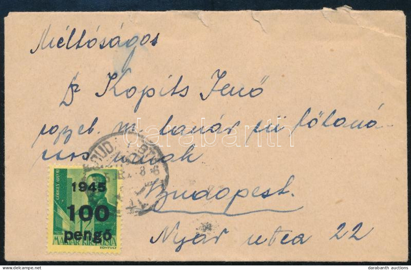 1945 (5. Díjszabás) Budapest Helyi Levél 100P Bérmentesítéssel - Other & Unclassified