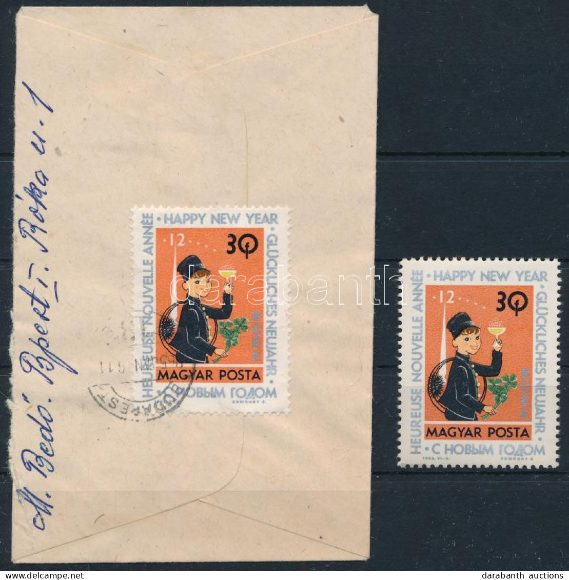 1963 Újév 30f Elfogazott Bélyeg Levélen + Postatiszta Támpéldány - Other & Unclassified