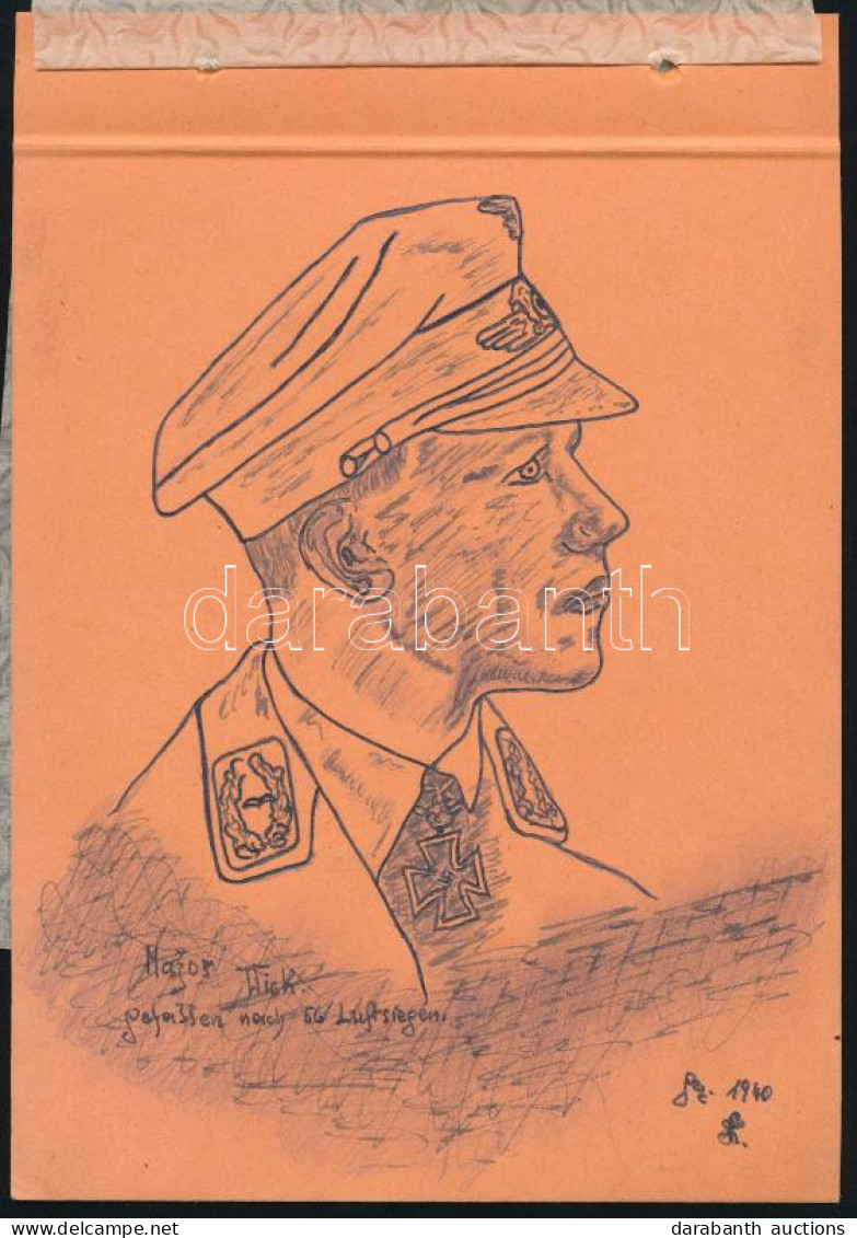 1939-1942 II. Világháborús Német Katonai Témájú Grafikák, 3 Db: Helmut Wick (1915-1940) Luftwaffe Tiszt Portréja; Dornie - Autres & Non Classés