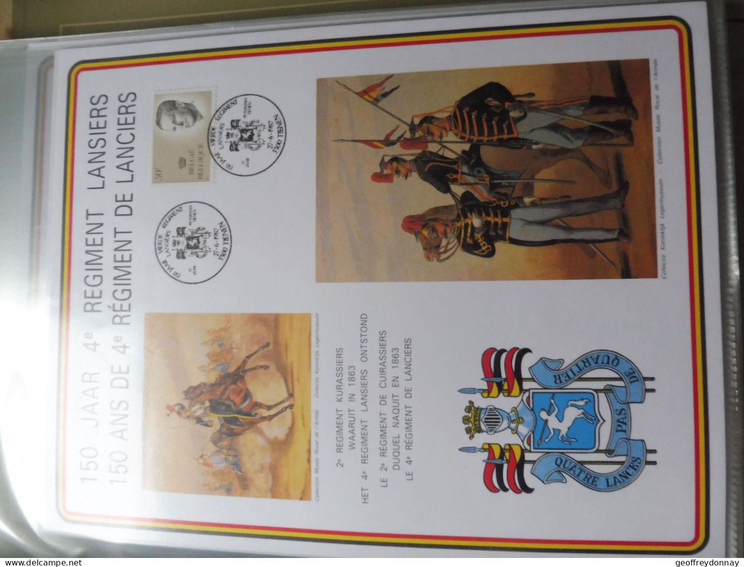 Souvenir Belgique Belgie 2127 ( 1987 ) War Regiment Lanciers Militaire  Gestempelt Oblitéré Tienen Perfect - Commemorative Documents