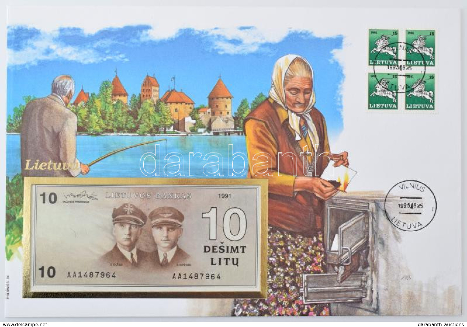Litvánia 1991. 10L Felbélyegzett Borítékban, Bélyegzéssel T:UNC  Lithuania 1991. 10 Litu In Envelope With Stamp And Canc - Non Classés