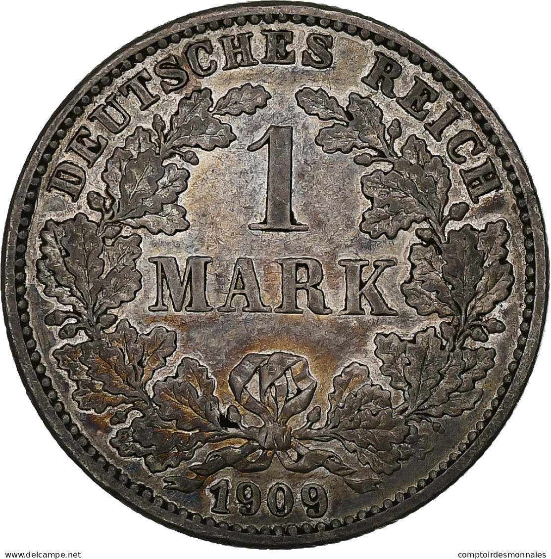 Monnaie, GERMANY - EMPIRE, Wilhelm II, Mark, 1909, Karlsruhe, TTB+, Argent - 1 Mark