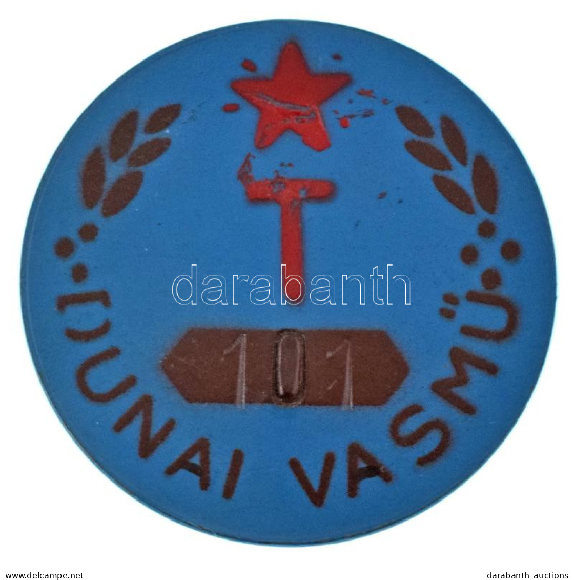 ~1950-1960. "Dunai Vasmű" Festett Fe Jelvény, "101" Sorszámmal (40mm) T:XF Festékhiba - Unclassified