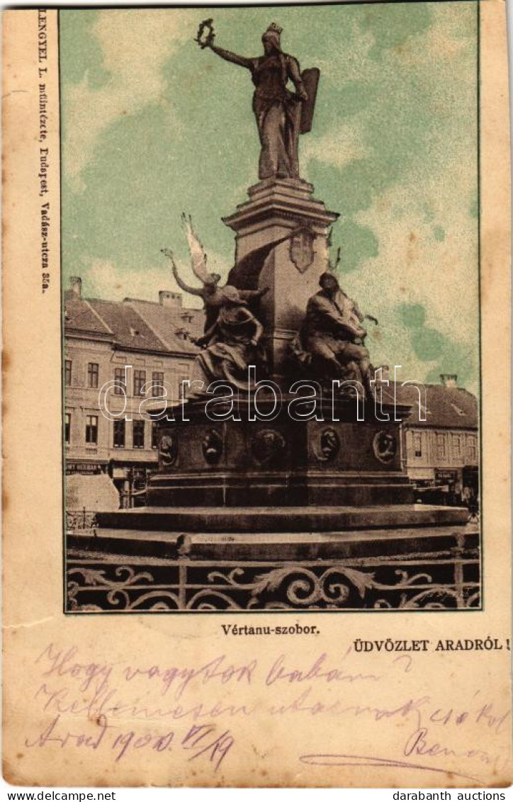 T4 1900 Arad, Vértanú Szobor, Löwy Herman üzlete. Lengyel L. Kiadása / Martyrs' Statue, Shops (vágott / Cut) - Non Classés