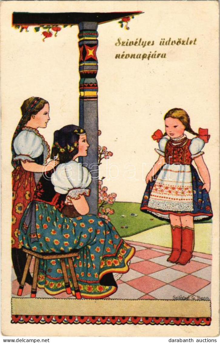 * T2/T3 1942 Szívélyes üdvözlet Névnapjára / Hungarian Folklore Art Postcard With Name Day Greetings S: Szilágyi G. Ilon - Zonder Classificatie