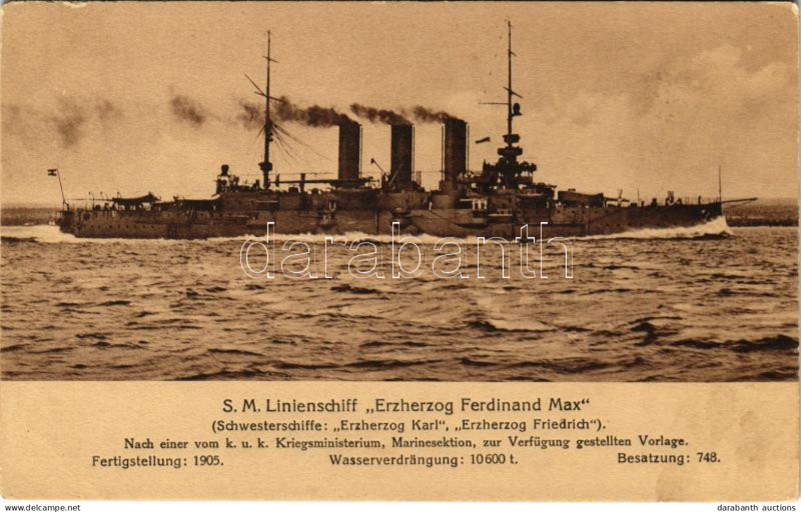 ** T1 SMS Erzherzog Ferdinand Max Az Osztrák-Magyar Haditengerészet Erzherzog-osztályú Pre-dreadnought Csatahajója / K.u - Unclassified