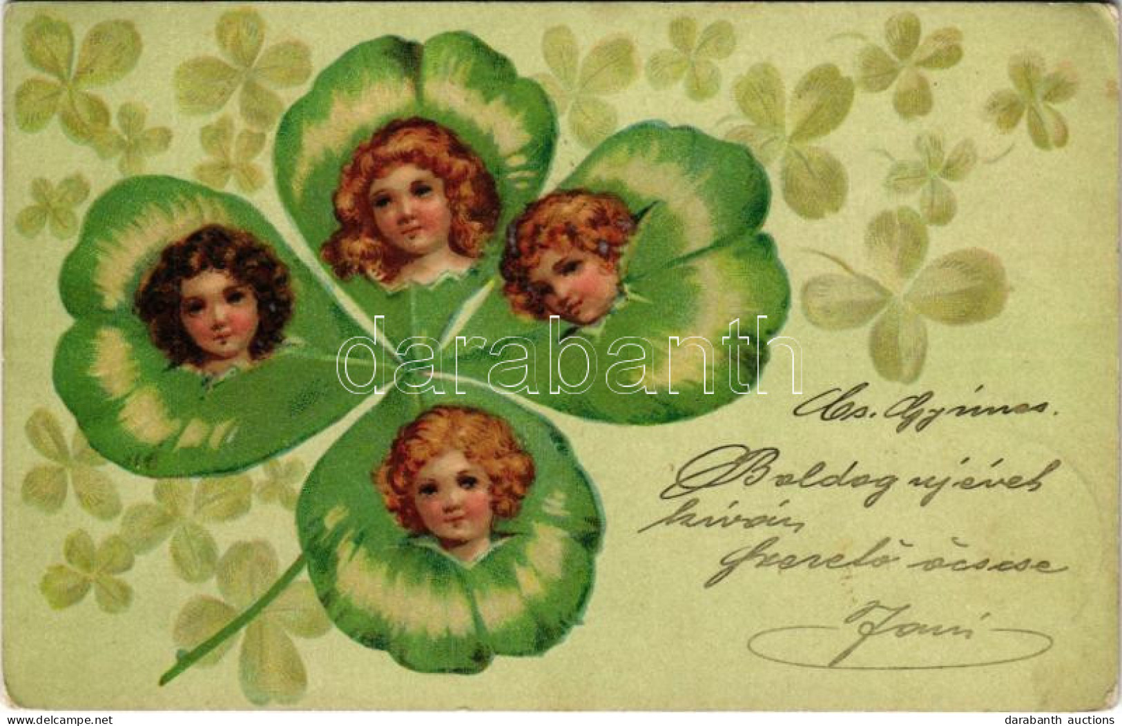 T2/T3 1903 New Year Greeting Art Postcard With Four-leaf Clover. Litho (EK) - Non Classés