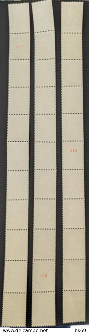 Variété Griffure - 3 Roulettes De 11 Palissy Vignettes Expérimentales Avec  N° Rouge - Coil Stamps