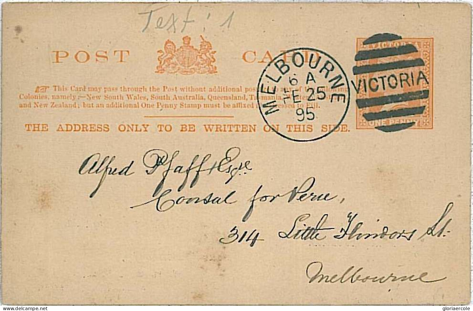 15537 - VICTORIA -  POSTAL STATIONERY CARD :  Melbourne LOCAL USE 1895 - Briefe U. Dokumente
